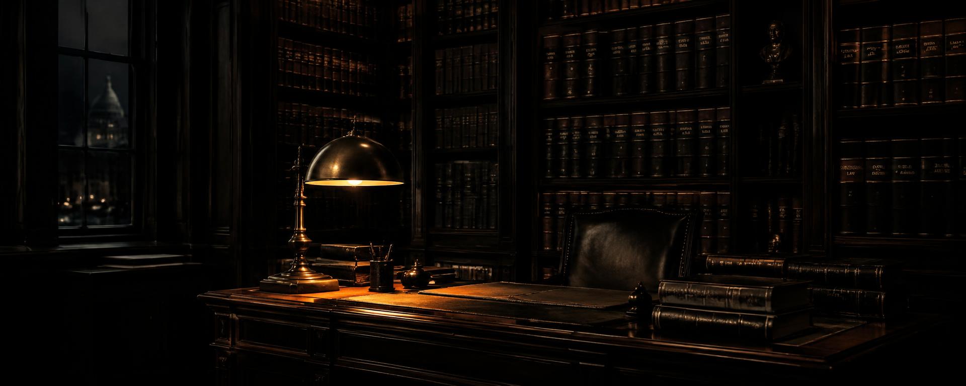 Shelves and reading desks in a law library